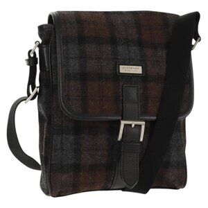 Authentic BURBERRY Nova Check Black Label Shoulder Bag Wool Black Silver